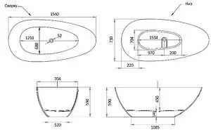 Ванна отдельностоящая из искусственного камня Toni Arti Trivero 160x70 без перелива TA-PT17070 Ванна отдельностоящая из искусственного камня Toni Arti Trivero 160x70 без перелива TA-PT17070, 2
