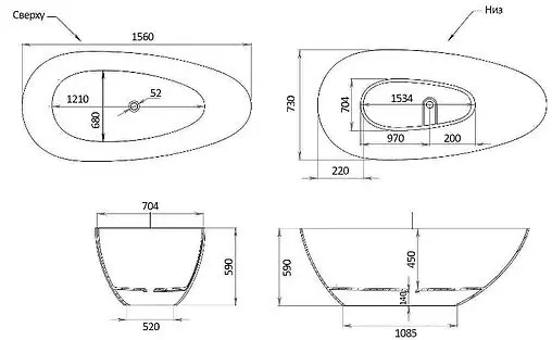 Ванна отдельностоящая из искусственного камня Toni Arti Trivero 160x70 без перелива TA-PT17070 Ванна отдельностоящая из искусственного камня Toni Arti Trivero 160x70 без перелива TA-PT17070