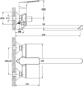 Смеситель для ванны с длинным изливом Rossinka хром RS27-33 Смеситель для ванны с длинным изливом Rossinka хром RS27-33, 2