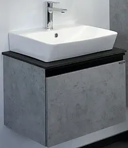 Тумба-умывальник подвесная Comforty Эдинбург 60 бетон светлый/чёрный 00-00001928CF, 1