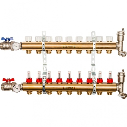 Группа коллекторная с расходомерами 9 отводов 1&quot;в/в x ¾&quot;ек Stout SMB 0473 000009
