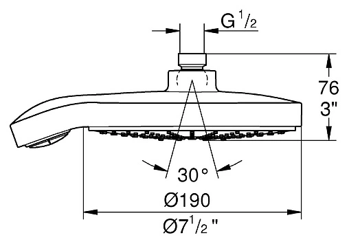 Лейка верхнего душа Grohe Power&amp;Soul Cosmopolitan 190 белый/хром 27764LS0