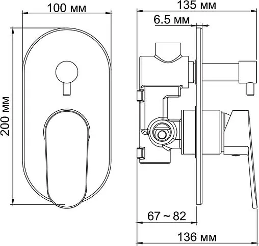 Смеситель для ванны скрытого монтажа Wasserkraft Donau хром 5341 Смеситель для ванны скрытого монтажа Wasserkraft Donau хром 5341