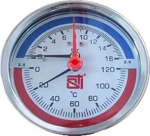 Термоманометр аксиальный STI 80мм 4 бар 120°С ½&quot; ТМА80-12-04УП