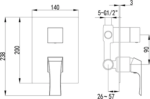 Смеситель для ванны скрытого монтажа Lemark Unit хром LM4528C