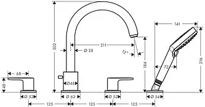 Смеситель на борт ванны на 4 отверстия Hansgrohe Vernis Blend чёрный матовый 71456670 Смеситель на борт ванны на 4 отверстия Hansgrohe Vernis Blend чёрный матовый 71456670, 2