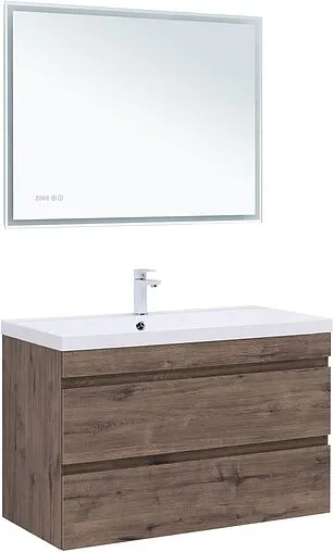 Тумба под умывальник подвесная Aquanet Нота New 100 дуб веллингтон/табак 00334194