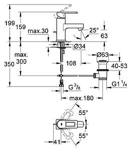Смеситель для раковины Grohe Quadra хром 32631000 Смеситель для раковины Grohe Quadra хром 32631000, 2