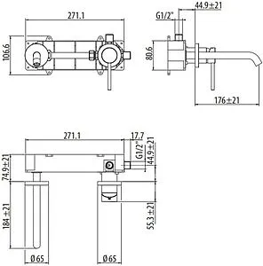 Смеситель для раковины из стены Gattoni Circle Two чёрный матовый 9135/91NO, 2