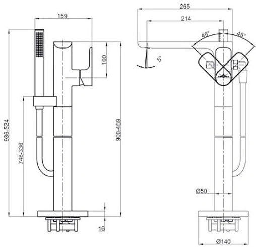 Смеситель для ванны напольный Villeroy&amp;Boch Universal хром TVT00050300061