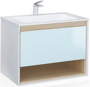 Тумба-умывальник подвесная Raval Glass 80 белый/дуб Gla.01.77/P/W+Mol.8.80/W, 1