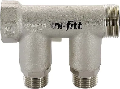 Коллектор запорный проходной 2 отвода ¾"в/н x ½"к Uni-fitt 420N3220 Коллектор запорный проходной 2 отвода ¾"в/н x ½"к Uni-fitt 420N3220