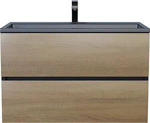 Тумба-умывальник подвесная Uperwood Barsa 80 дуб сонома/чёрный матовый 293020541, 1