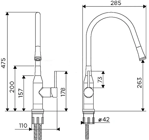 Смеситель для кухни с гибким изливом Omoikiri Yatomi-BN-BL нержавеющая сталь/чёрный 4994247