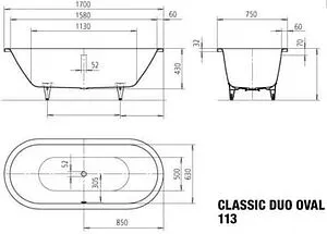 Ванна стальная Kaldewei Classic Duo Oval 170x75 mod. 113 standard белый 291400010001 Ванна стальная Kaldewei Classic Duo Oval 170x75 mod. 113 standard белый 291400010001, 2