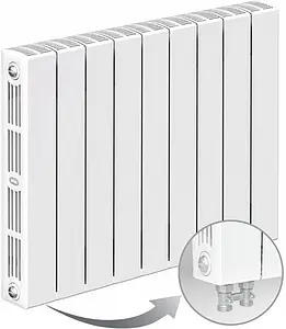 Радиатор биметаллический 9 секций нижнее левое подключение Rifar Supremo Ventil 500 белый RSVL50009 Радиатор биметаллический 9 секций нижнее левое подключение Rifar Supremo Ventil 500 белый RSVL50009, 1