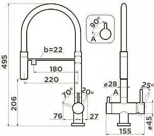 Смеситель для кухни с подключением к фильтру Omoikiri Kanto GM вороненая сталь/красный 4994013 Смеситель для кухни с подключением к фильтру Omoikiri Kanto GM вороненая сталь/красный 4994013, 2