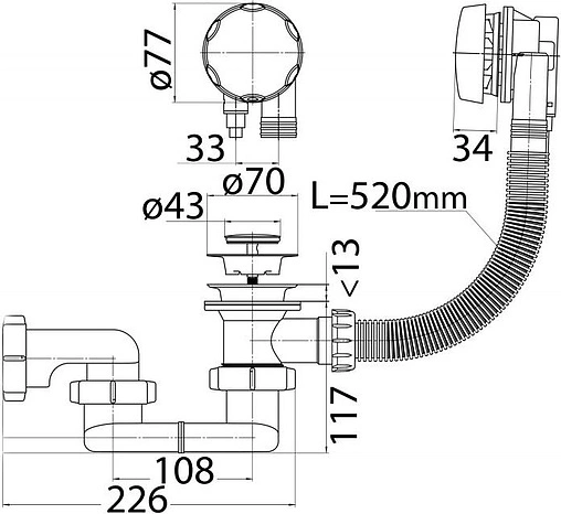Слив-перелив для ванны Cezares хром CZR-STP1-01
