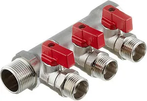 Коллектор запорный проходной 3 отвода ¾"в/н x ½"к Valtec VTc.580.N.0503 Коллектор запорный проходной 3 отвода ¾"в/н x ½"к Valtec VTc.580.N.0503, 1