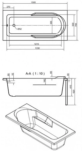 Ванна акриловая Cersanit Santana 150x70 63349