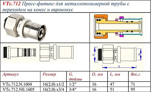 Муфта пресс с накидной гайкой 16мм x ½"к Valtec VTc.712.N.1604 Муфта пресс с накидной гайкой 16мм x ½"к Valtec VTc.712.N.1604