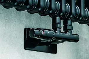 Узел нижнего подключения радиатора терморегулирующий угловой правый М22x1.5 x ¾"ек (½"н) Schlosser Duo-Plex инд.заказ по RAL 602100055.Ral, 5