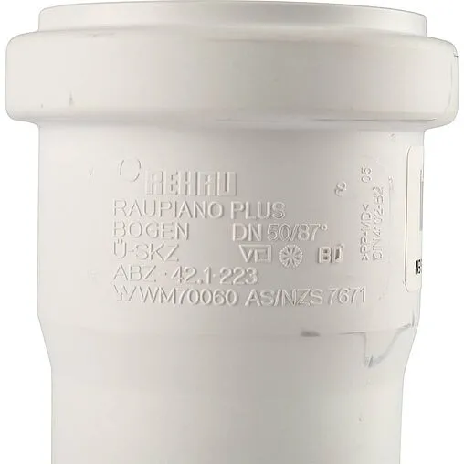 Отвод внутренний бесшумный D=50мм Угол 87° Rehau Raupiano Plus 11211341001