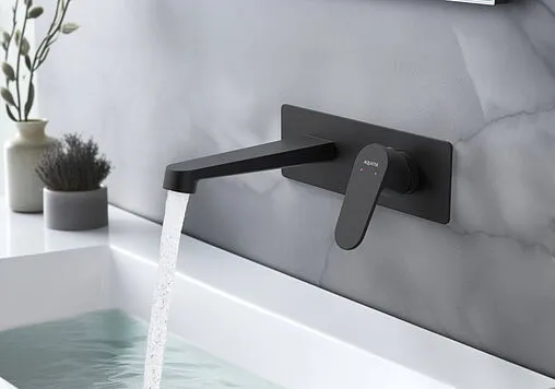 Смеситель для раковины из стены Aquatek Оберон чёрный матовый AQ1213MB