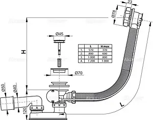 Слив-перелив для ванны AlcaPlast хром A55KM-80 Слив-перелив для ванны AlcaPlast хром A55KM-80, 2