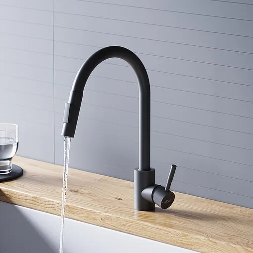 Смеситель для кухни с выдвижным изливом Dorff Logic чёрный матовый D3007522