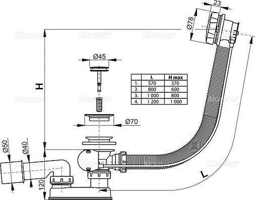 Слив-перелив для ванны AlcaPlast хром A55KM-80
