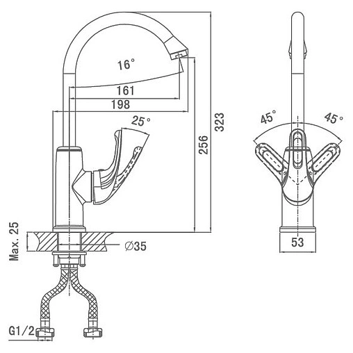 Смеситель для кухни D&amp;K Eucharius Rhein хром DA1372401