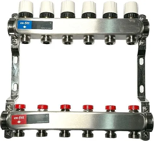 Группа коллекторная без расходомеров 6 отводов 1&quot;в/в x ¾&quot;ек Uni-fitt TECHNO 451W4306