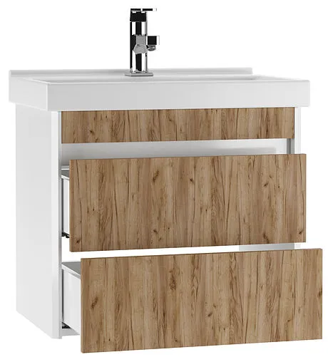 Тумба-умывальник подвесной Домино Uno 60 дуб вотан/белый DU1512T+WB.FN/Fest/60-C/WHT.G/S1