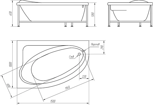 Ванна акриловая BellRado Орландо 150x100 R BR7011027-00(R)
