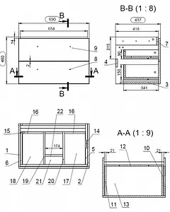 Тумба-умывальник подвесная Cersanit Lara 70 орех 64136+, 2
