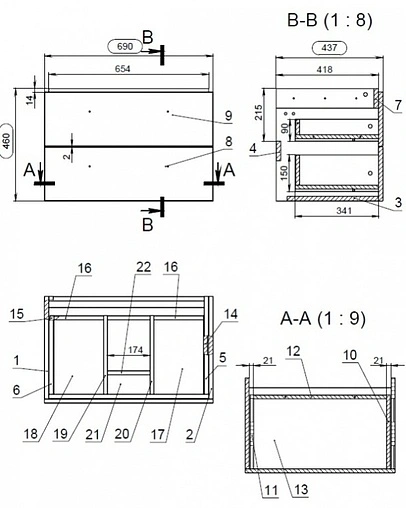 Тумба-умывальник подвесная Cersanit Lara 70 орех 64136+