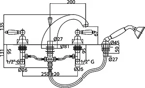 Смеситель на борт ванны на 4 отверстия Cezares Diamond хром DIAMOND-BVD-01-Sw, 2