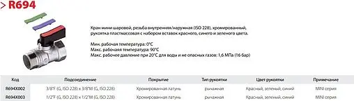 Кран шаровый ½&quot;в x ½&quot;н Giacomini R694X003