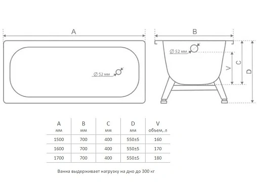 Ванна стальная Tevro 160х70 белый лотос T-62902