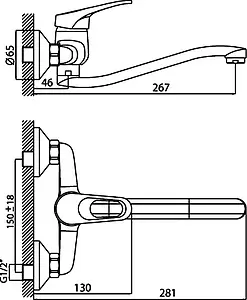 Смеситель для кухни настенный Rossinka хром B35-24, 2
