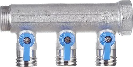 Коллектор запорный проходной 3 отвода синий 1&quot;в/н x ¾&quot;ек Henco VB060503-BLAUW