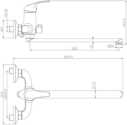 Смеситель для ванны с длинным изливом Rossinka хром Y35-32