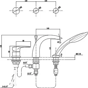 Смеситель на борт ванны на 3 отверстия Timo Beverly хром 3030/00Y Смеситель на борт ванны на 3 отверстия Timo Beverly хром 3030/00Y, 2