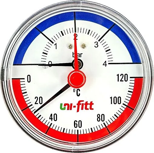 Термоманометр аксиальный Uni-fitt 80мм 4 бар 120°С ½&quot; 310D1442