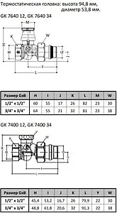 Комплект вентилей терморегулирующих прямых ½" в/н Gekon GK 76407400 12 Комплект вентилей терморегулирующих прямых ½" в/н Gekon GK 76407400 12, 2