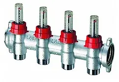 Коллектор запорно-балансировочный проходной с расходомерами 4 отвода 1&quot;в/н x М24x19 Far FK 3972 C104