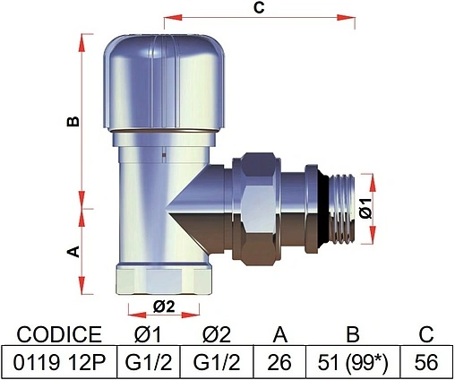 Вентиль терморегулирующий угловой ½&quot; в/н LadyFAR белый/серебро FL 0119 12P