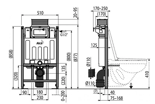 Инсталляция для подвесного унитаза AlcaPlast Sadromodul AM118/850