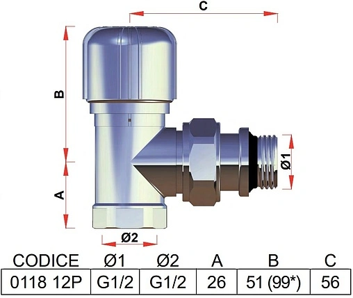 Вентиль терморегулирующий угловой ½&quot; в/н LadyFAR серебро FL 0118 12P